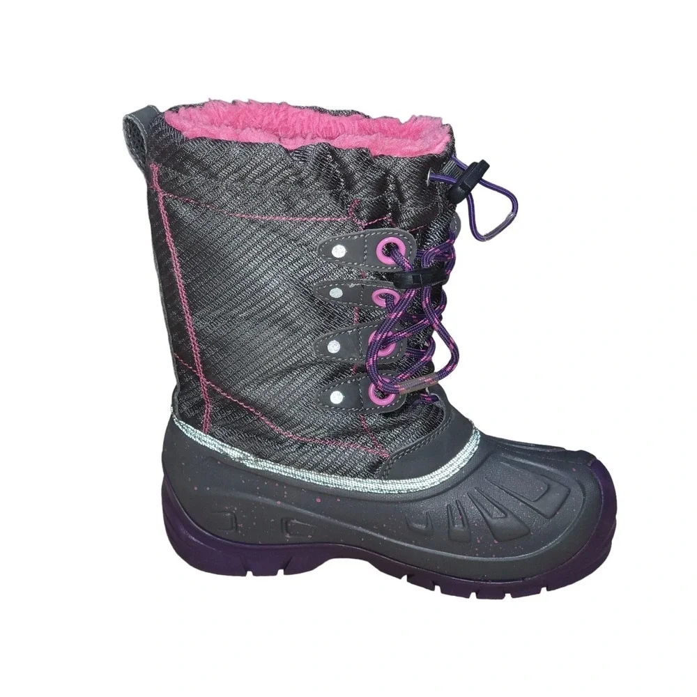 Kodiak Glo Girls Kids Snow Boots Gray Pink & Purple‎ Waterproof & Insulated Sz 3